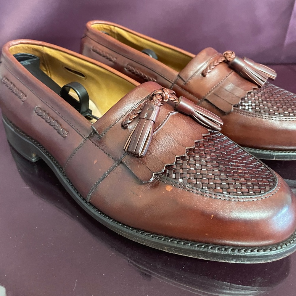 Allen Edmonds Cody Brown Leather Woven Braided Tassel Loafers Shoes 9.5